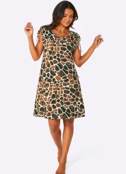 Kleider|feel good Sommerkleid champagner-schoko-bedruckt