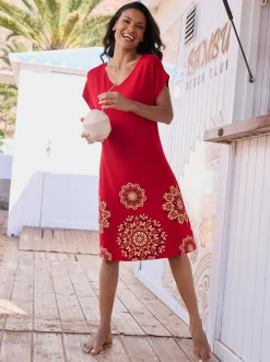 Strandkleider|Kleider|feel good Sommerkleid rot-schwarz