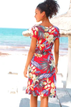 Strandkleider|LASCANA Sommerkleid rot-blau-bedruckt