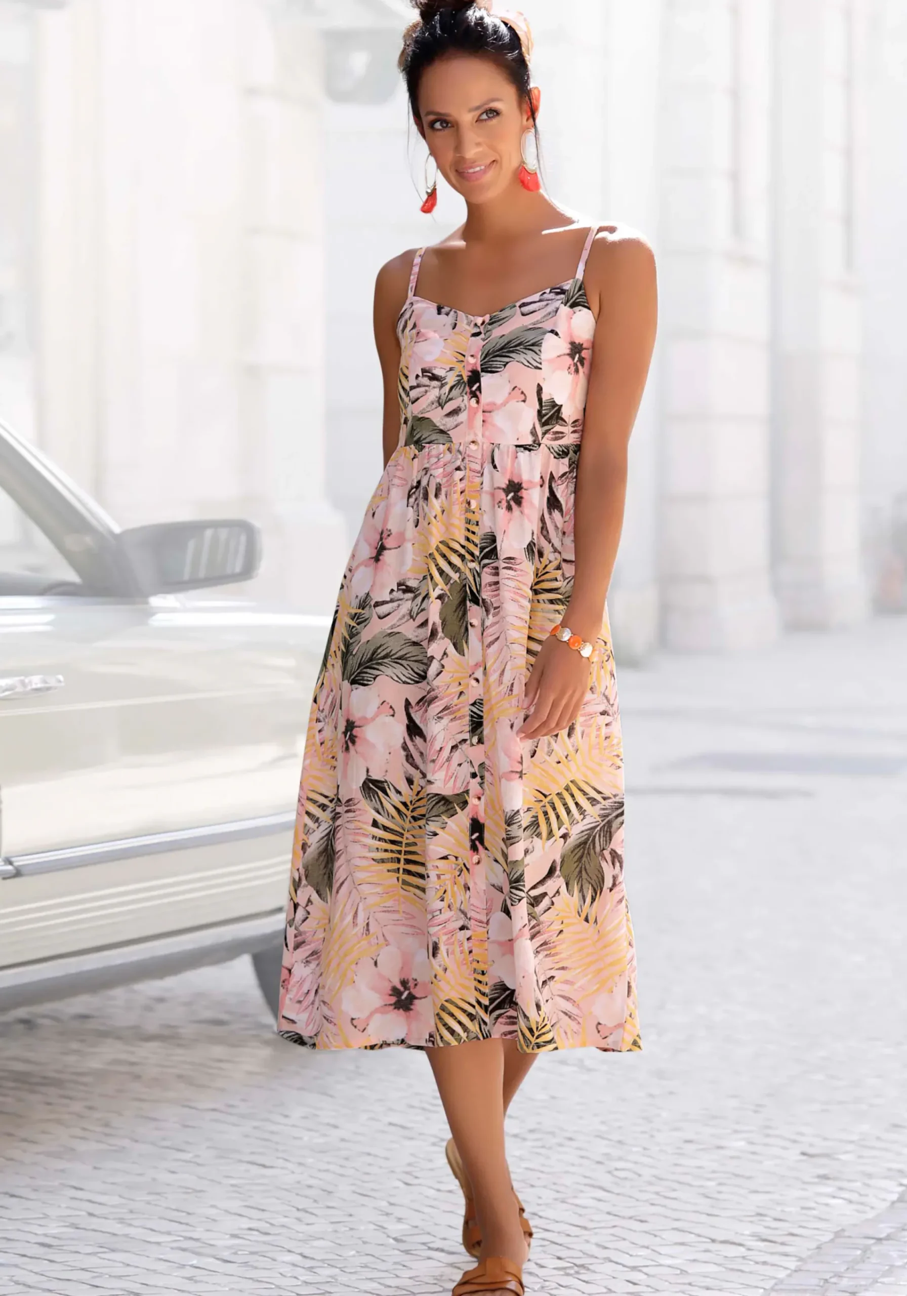 Strandkleider|LASCANA Sommerkleid apricot-bedruckt