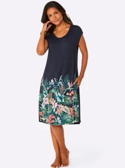 Strandkleider|Strandmode|feel good Sommerkleid marine-orange-bedruckt