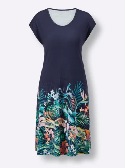 Strandkleider|Strandmode|feel good Sommerkleid marine-orange-bedruckt