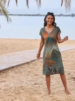 Strandkleider| Sommerkleid camel-jade-bedruckt
