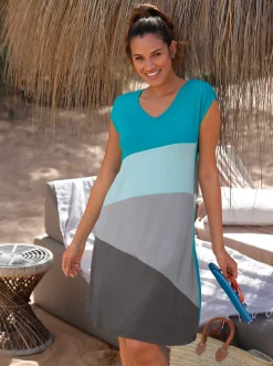 Strandkleider|feel good Sommerkleid in A-Linie türkis-anthrazit