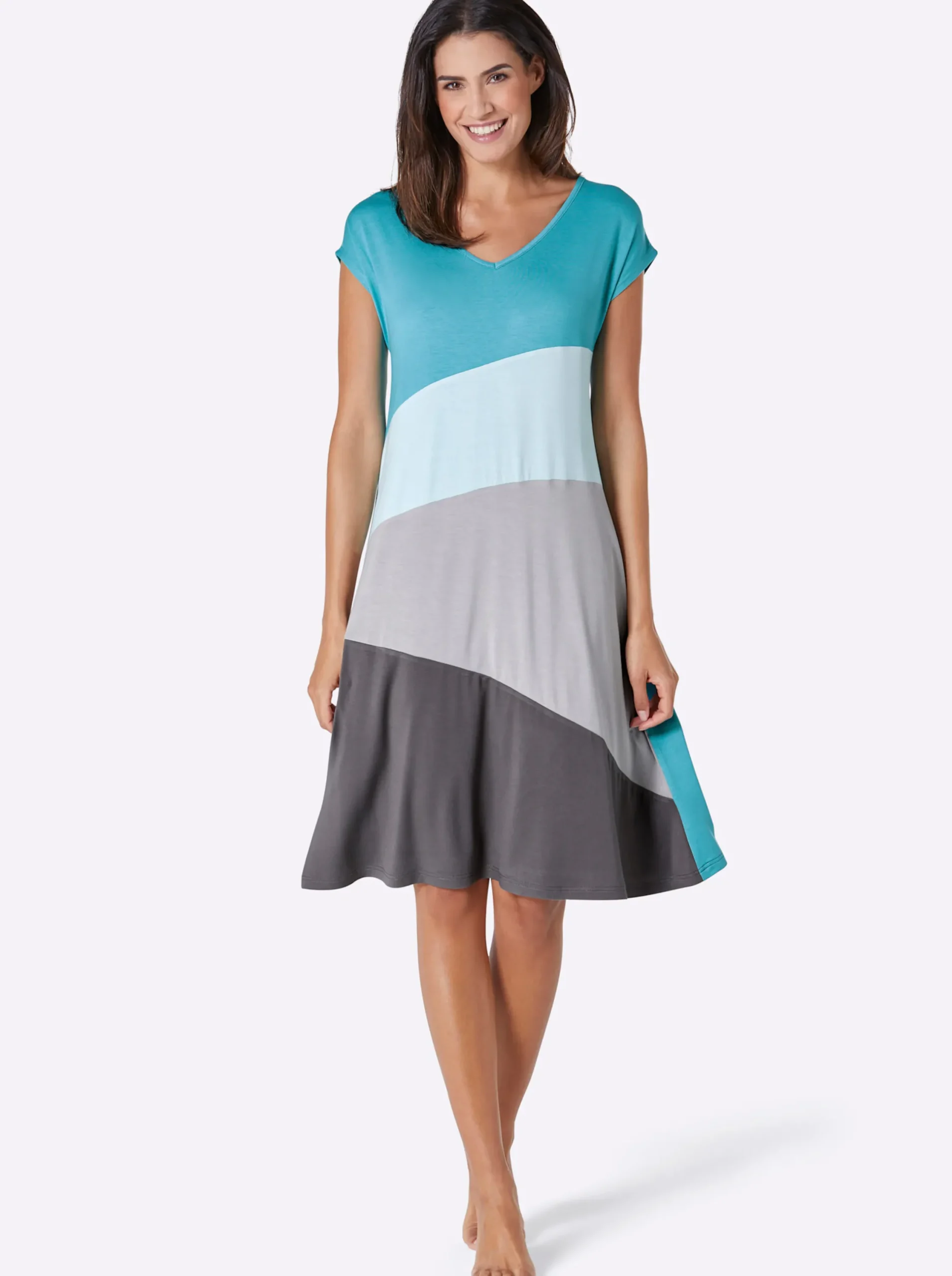 Strandkleider|feel good Sommerkleid in A-Linie türkis-anthrazit