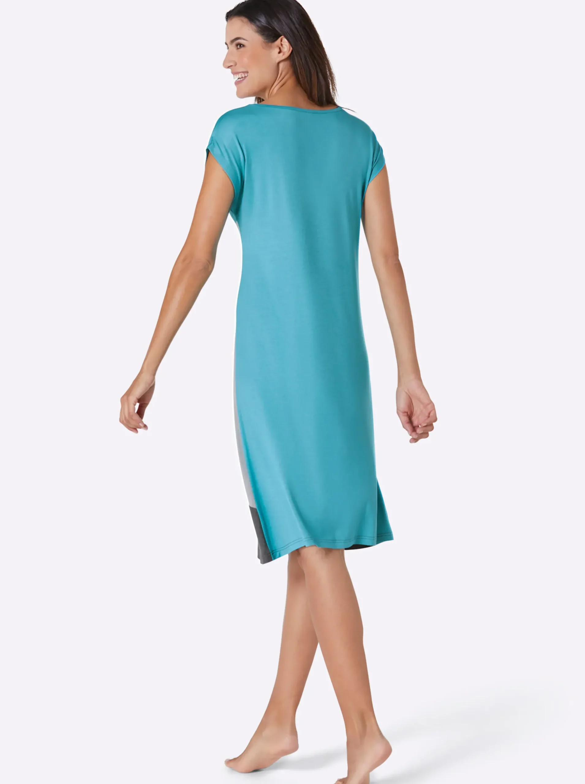 Strandkleider|feel good Sommerkleid in A-Linie türkis-anthrazit