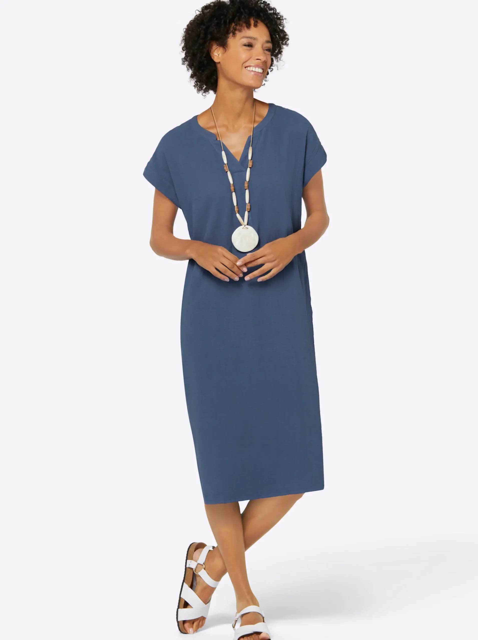 Kleider| Sommerkleid in Musselin-Qualität jeansblau