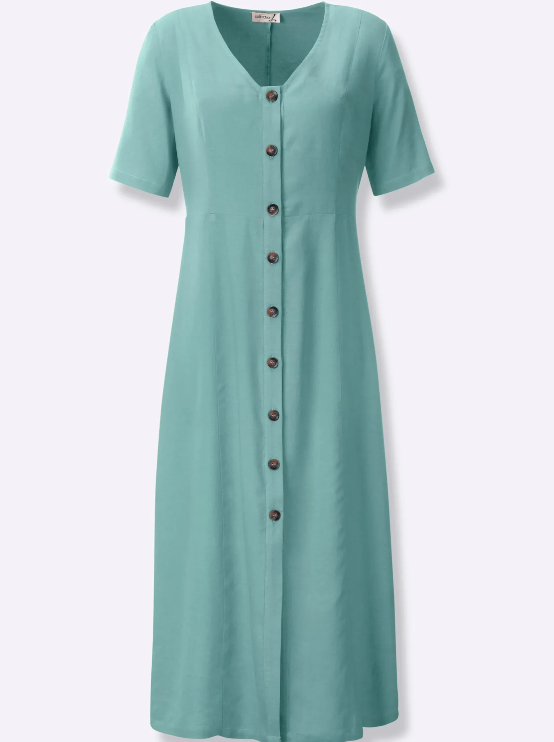 Kleider| Sommerkleid Knöpfe in Horn-Optik salbei
