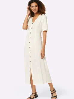 Kleider| Sommerkleid Knöpfe in Horn-Optik champagner