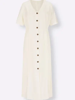 Kleider| Sommerkleid Knöpfe in Horn-Optik champagner