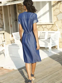 Kleider| Sommerkleid mit Biesen-Verzierung jeansblau