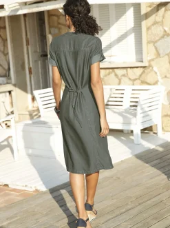 Kleider| Sommerkleid mit Biesen-Verzierung hellkhaki