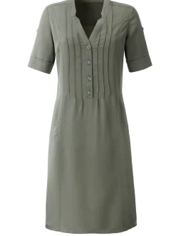 Kleider| Sommerkleid mit Biesen-Verzierung hellkhaki