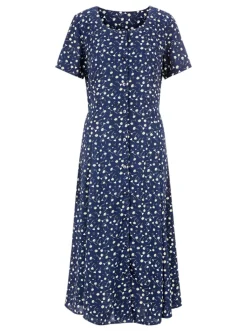 Kleider| Sommerkleid mit Bindebändern, figurumspielend marine-geblümt