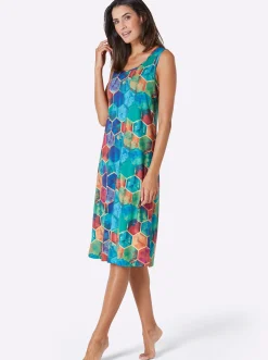 Kleider|feel good Sommerkleid mit breiten Trägern türkis-fuchsia-bedruckt