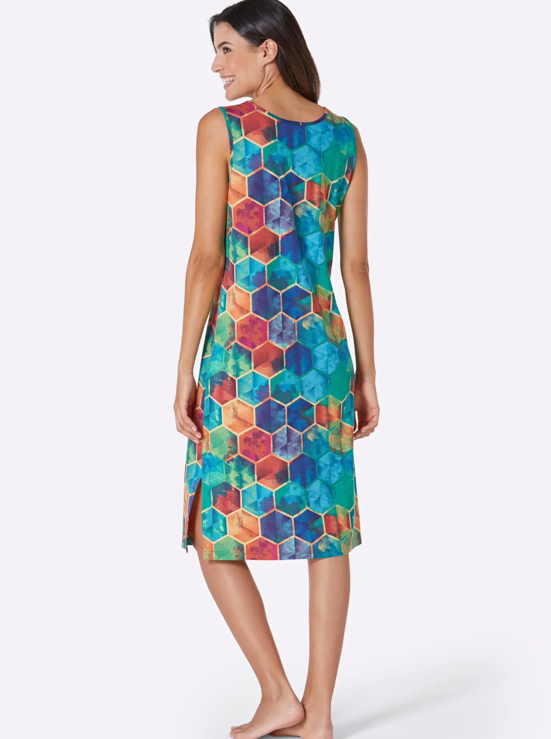 Kleider|feel good Sommerkleid mit breiten Trägern türkis-fuchsia-bedruckt