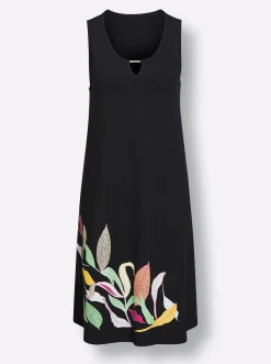 Strandkleider|feel good Sommerkleid mit Dekospange am Ausschnitt schwarz-fuchsia