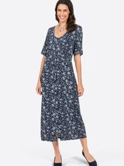 Kleider| Sommerkleid mit Knopfleiste marine-bedruckt