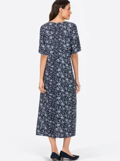 Kleider| Sommerkleid mit Knopfleiste marine-bedruckt