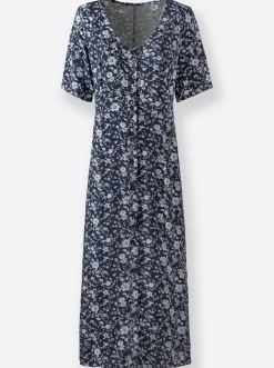 Kleider| Sommerkleid mit Knopfleiste marine-bedruckt