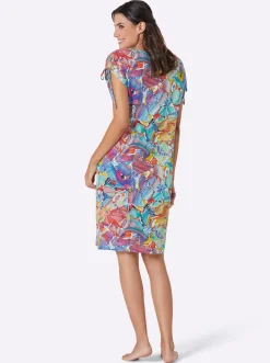 Strandkleider|feel good Sommerkleid mit Raff-Bändern an den Schultern fuchsia-türkis-bedruckt