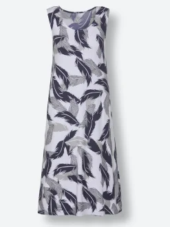 Strandkleider|feel good Sommerkleid mit Rundhals-Ausschnitt weiß-bedruckt