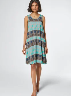 Strandkleider|Kleider|feel good Sommerkleid mit seitlichen Taschen aquamarin-gemustert