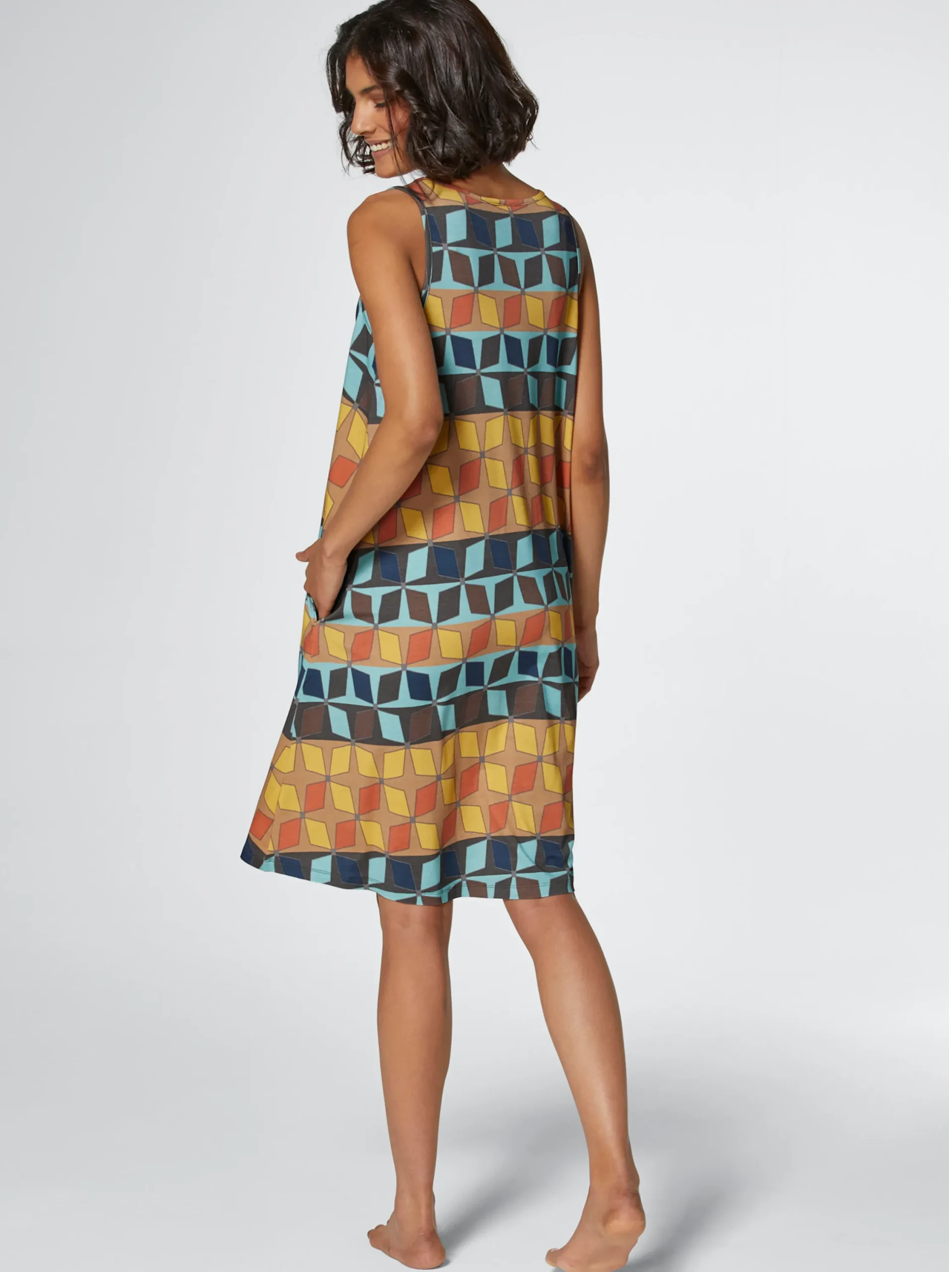Kleider|feel good Sommerkleid mit seitlichen Taschen terra-gemustert