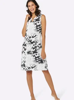 Kleider|pastunette Sommerkleid mit silberfarbener Spange schwarz-weiß-gemustert