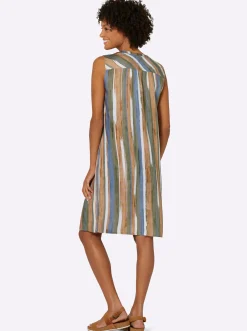 Strandkleider|Kleider| Sommerkleid mit V-Ausschnitt khaki-camel-bedruckt