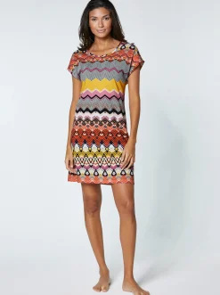 Strandkleider|Kleider|feel good Sommerkleid mit Zick-Zack-Dessin bunt-bedruckt
