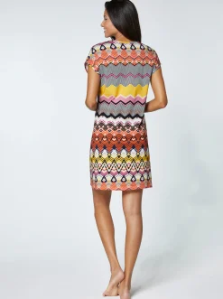 Strandkleider|Kleider|feel good Sommerkleid mit Zick-Zack-Dessin bunt-bedruckt