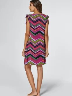 Strandkleider|feel good Sommerkleid mit Zugband an den Schultern magenta-gemustert