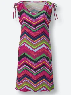 Strandkleider|feel good Sommerkleid mit Zugband an den Schultern magenta-gemustert