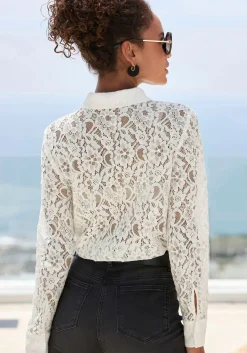 Strandmode|Blusen|LASCANA Spitzenbluse weiß