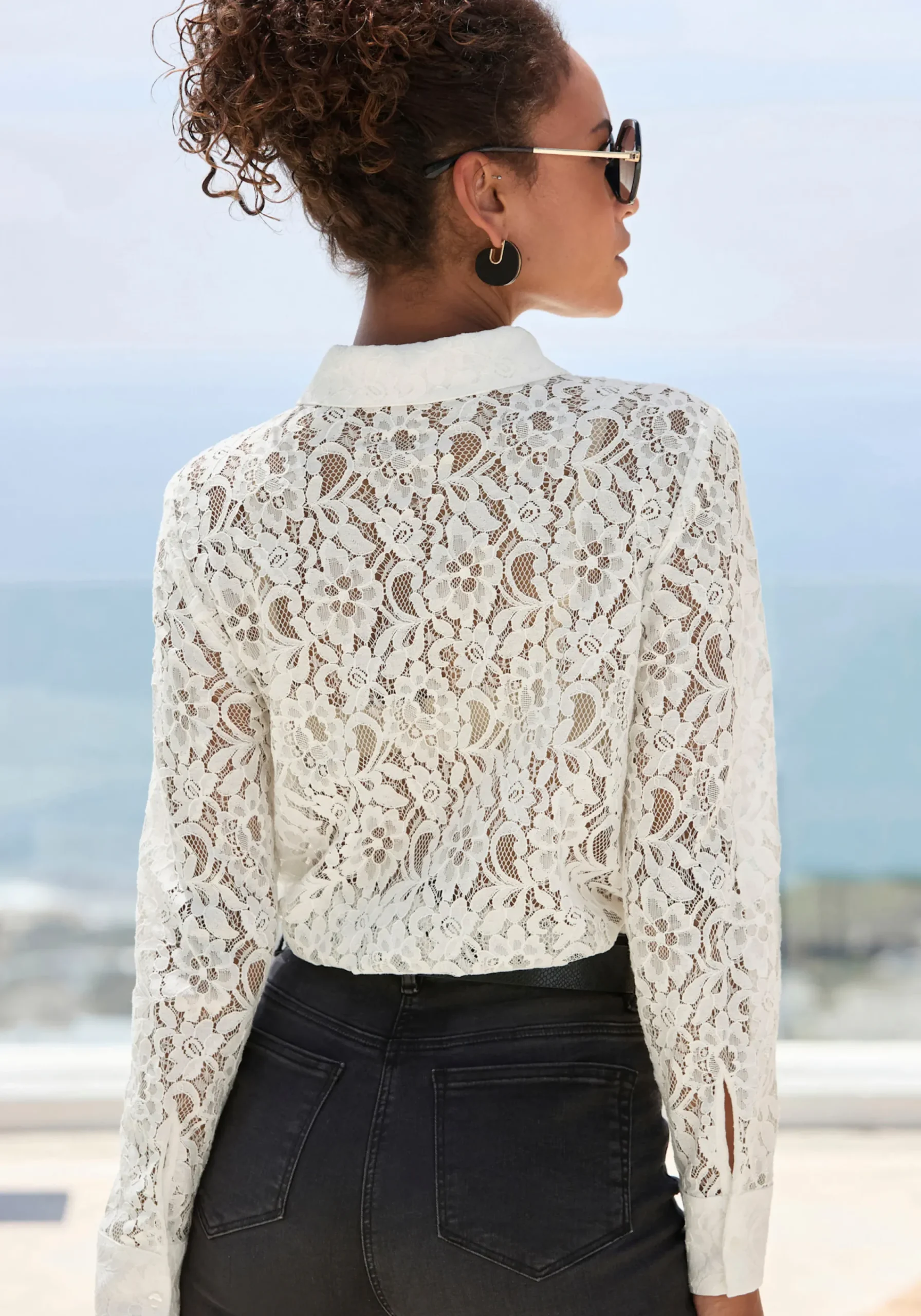 Strandmode|Blusen|LASCANA Spitzenbluse weiß