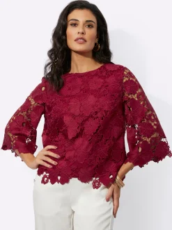Blusen| Spitzenbluse mit ausgestellten Ärmeln kirsche