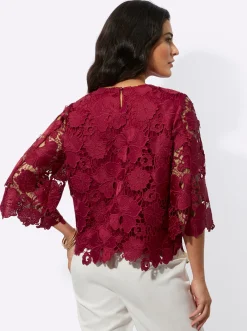 Blusen| Spitzenbluse mit ausgestellten Ärmeln kirsche