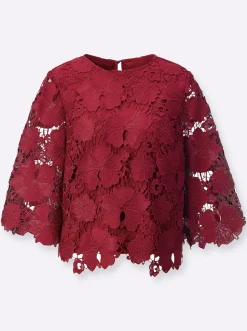 Blusen| Spitzenbluse mit ausgestellten Ärmeln kirsche