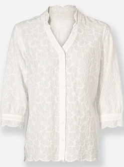 Blusen| Spitzenbluse mit Stehkragen ecru