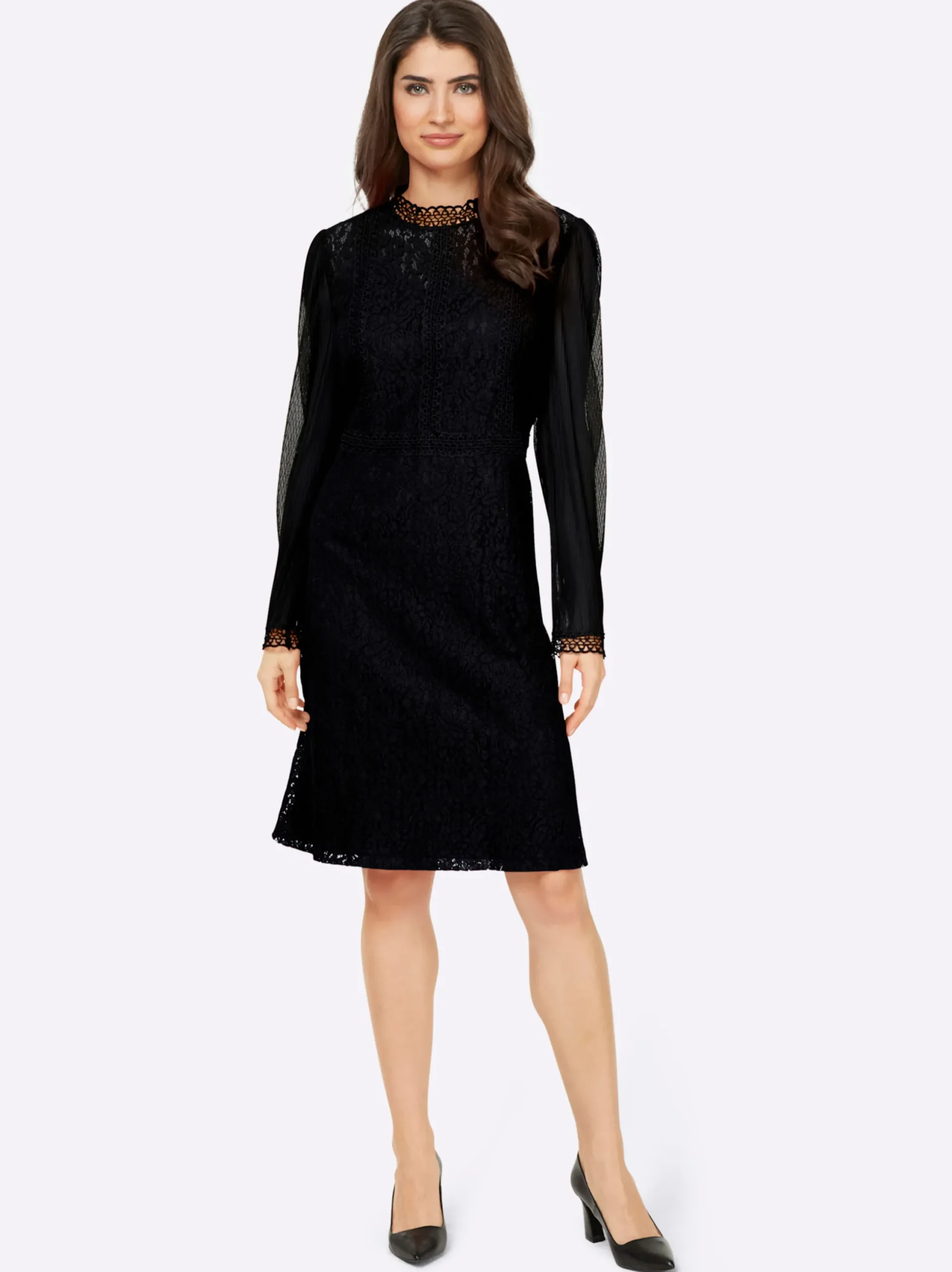 Abendkleider|Kleider|heine Spitzenkleid mit transparenten Ärmeln marine