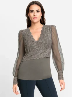 Shirts|heine Spitzen-Shirt taupe