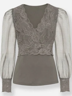 Shirts|heine Spitzen-Shirt taupe
