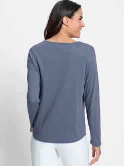 Shirts| Spitzenshirt abgerundeter Saum rauchblau