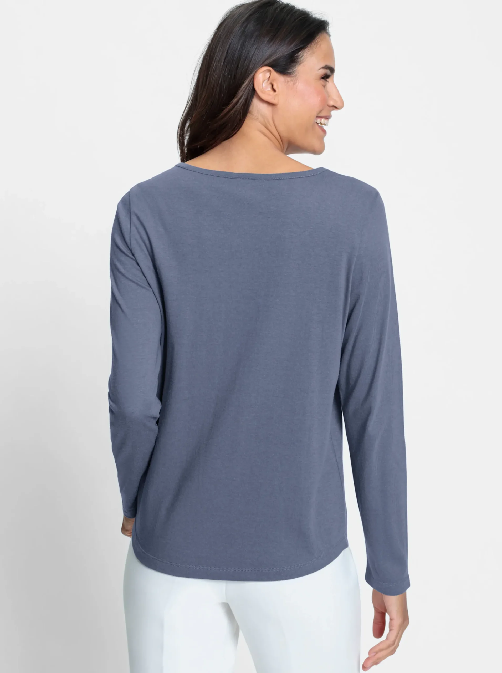 Shirts| Spitzenshirt abgerundeter Saum rauchblau