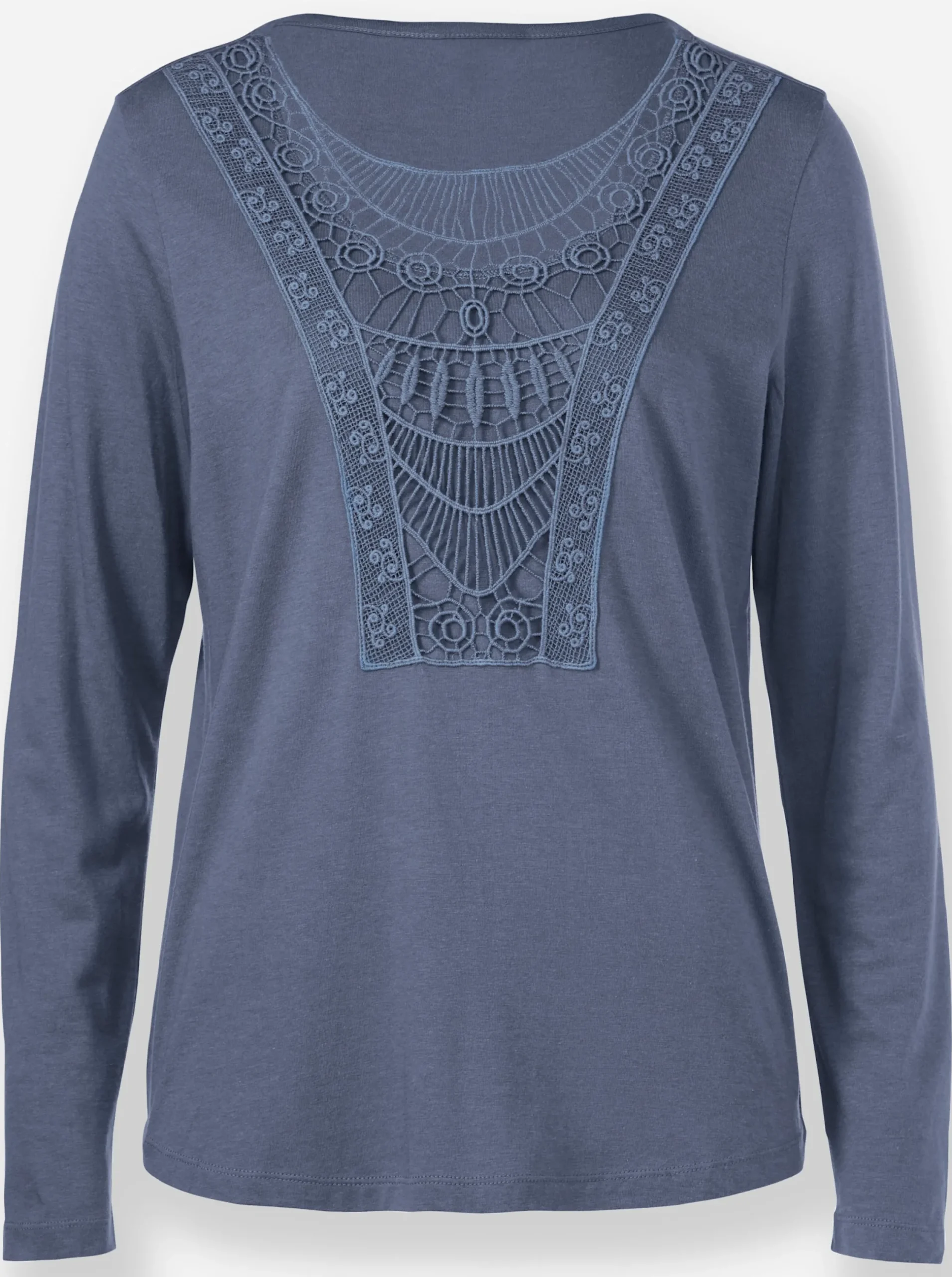 Shirts| Spitzenshirt abgerundeter Saum rauchblau