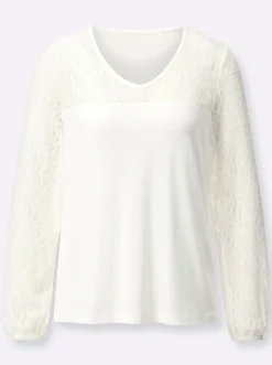 Shirts| Spitzenshirt mit elastischen Ärmelbündchen champagner