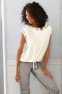 Shirts|heine Spitzenshirt mit Knoten-Detail ecru