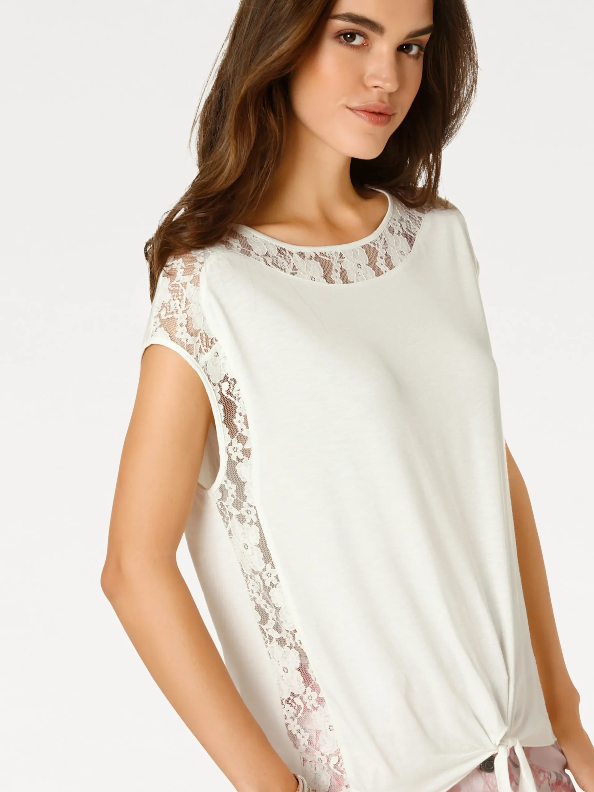 Shirts|heine Spitzenshirt mit Knoten-Detail ecru