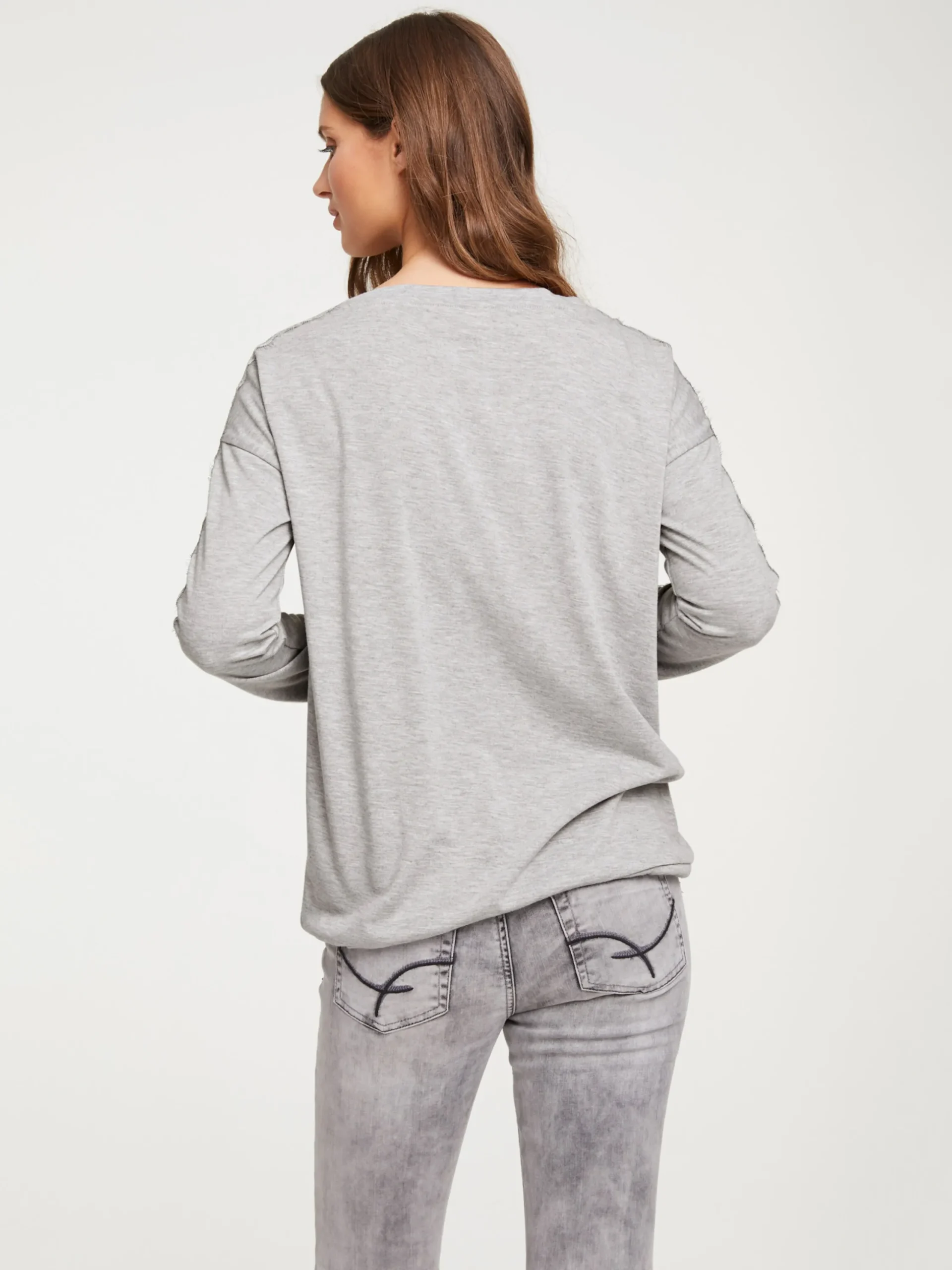 Shirts|heine Spitzenshirt mit Langarm grau-melange